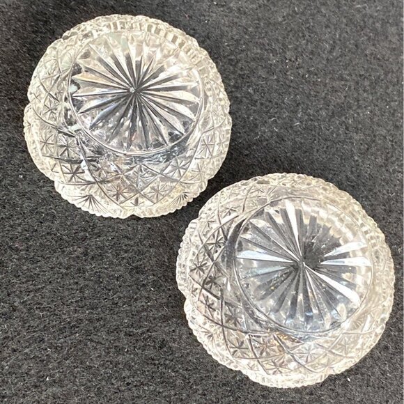 Set of 2 Vintage Open Round Salt Dip/Salt Cellars Fan Pineapple Shape Glass - Picture 13 of 14